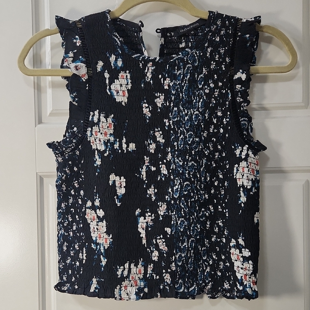 Olivaceous Black Floral Cropped Blouse Medium